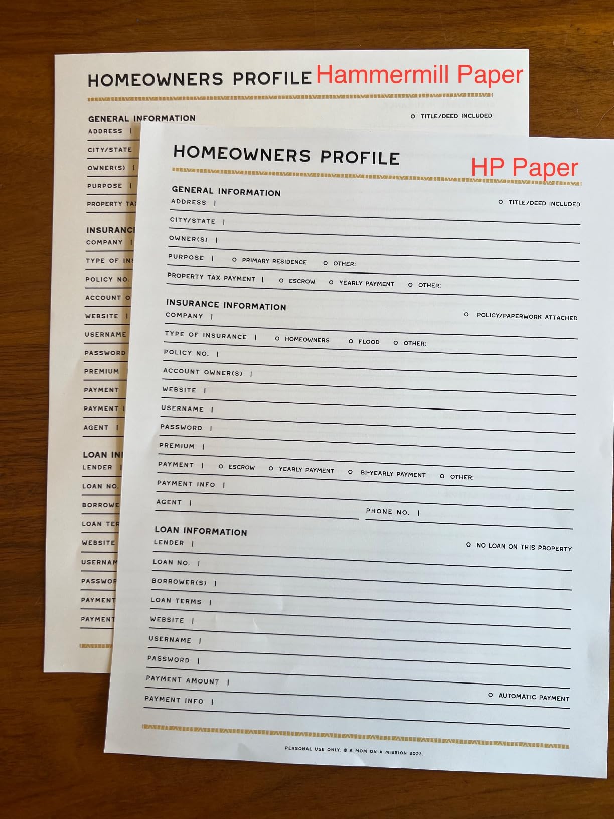 HP Premium 32lb paper wallet