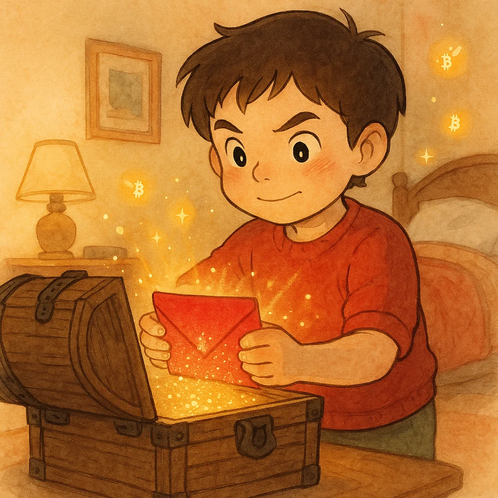 Teaching kids to HODL Bitcoin - child saving Bitcoin paper wallet for the future